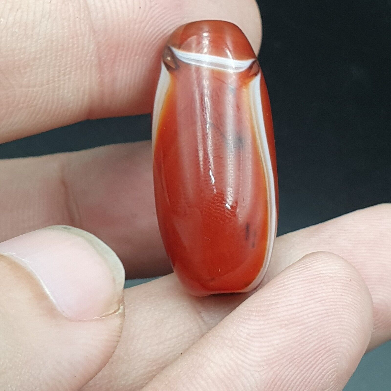 2 Red Agate Beads Vintage Himalayan Indo Tibetan Very Rare Patterns Amulet Beads