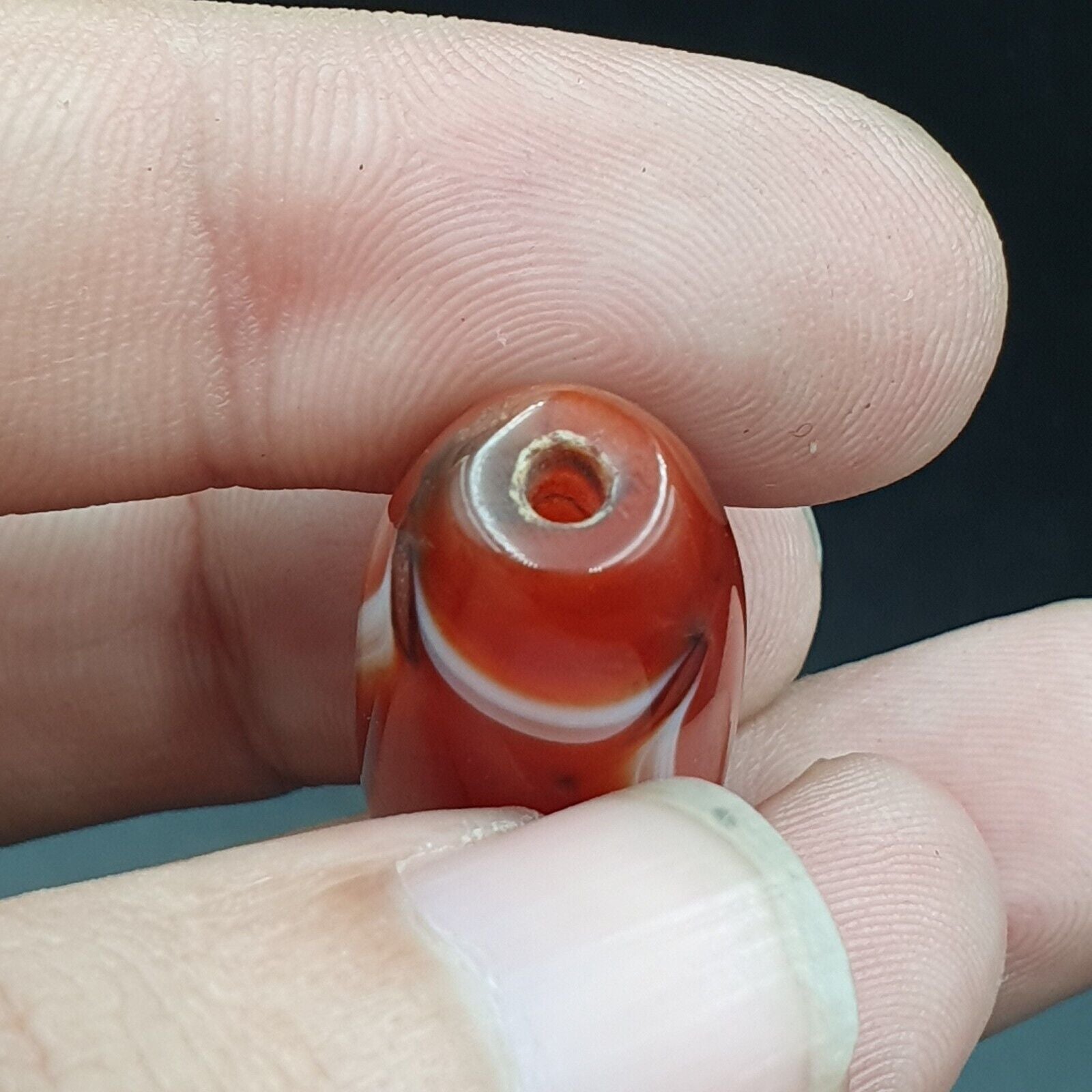 2 Red Agate Beads Vintage Himalayan Indo Tibetan Very Rare Patterns Amulet Beads