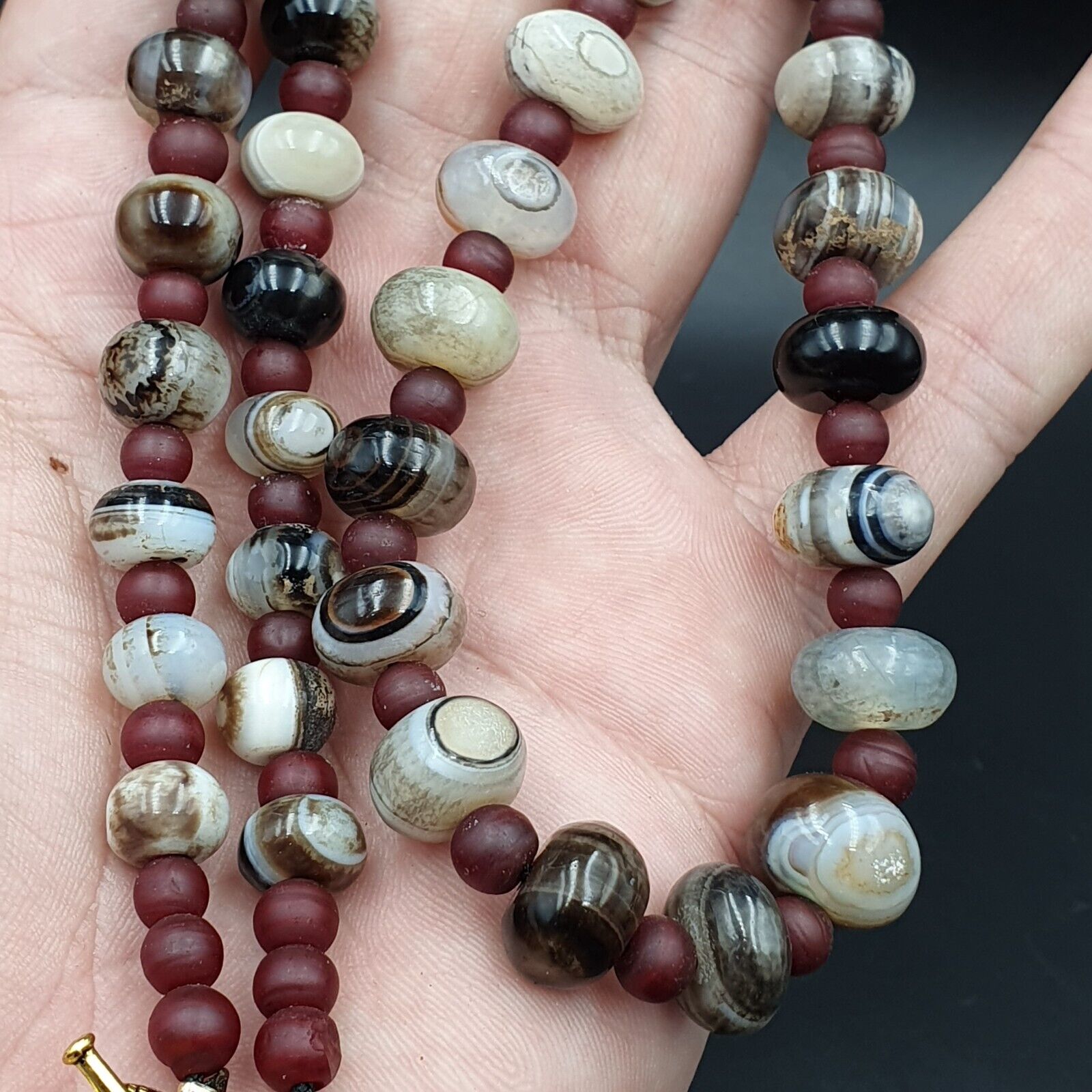 Suleimani Agate Beads Vintage Himalayan Indo Tibetan Eye Beads Necklace