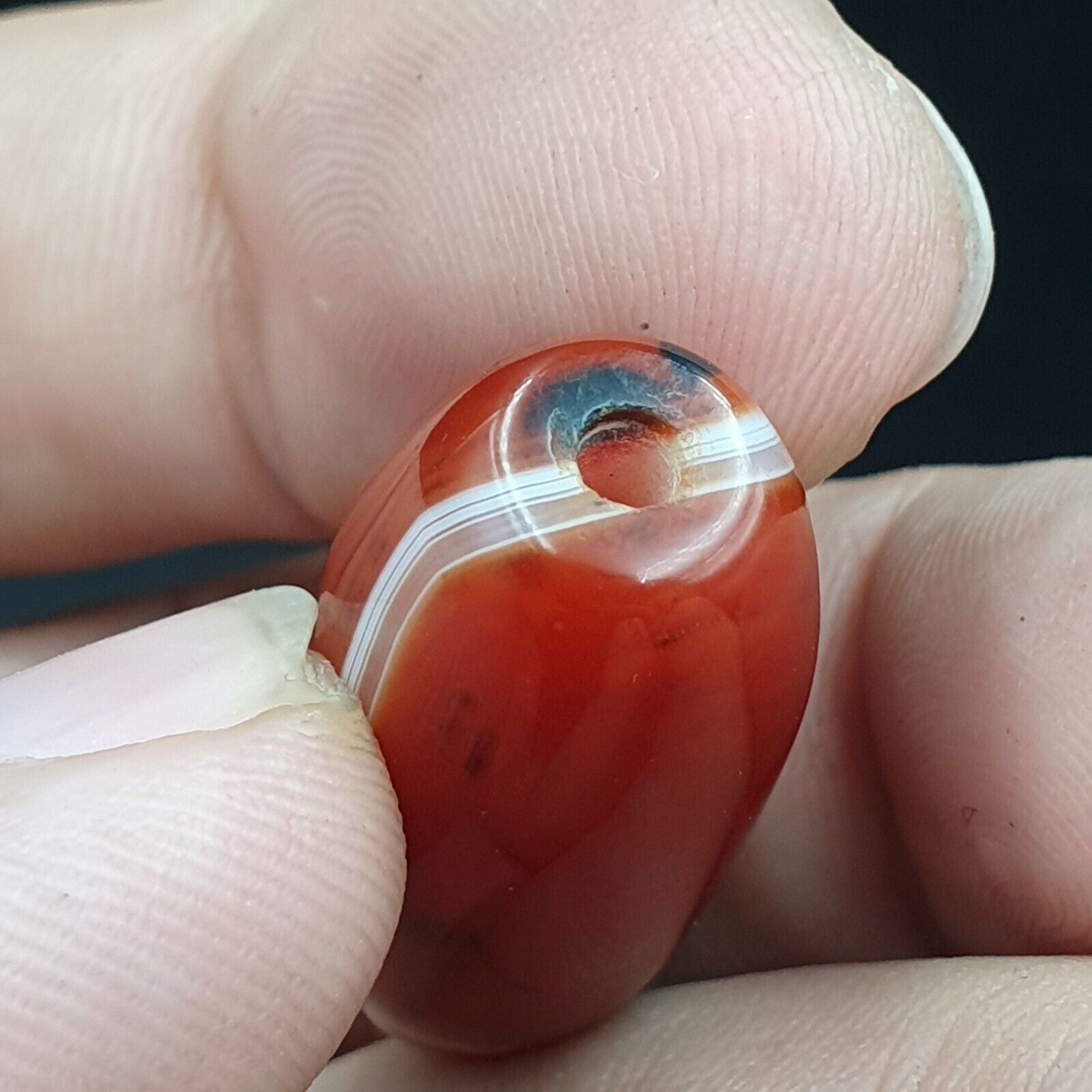 2 Red Agate Beads Vintage Himalayan Indo Tibetan Very Rare Patterns Amulet Beads