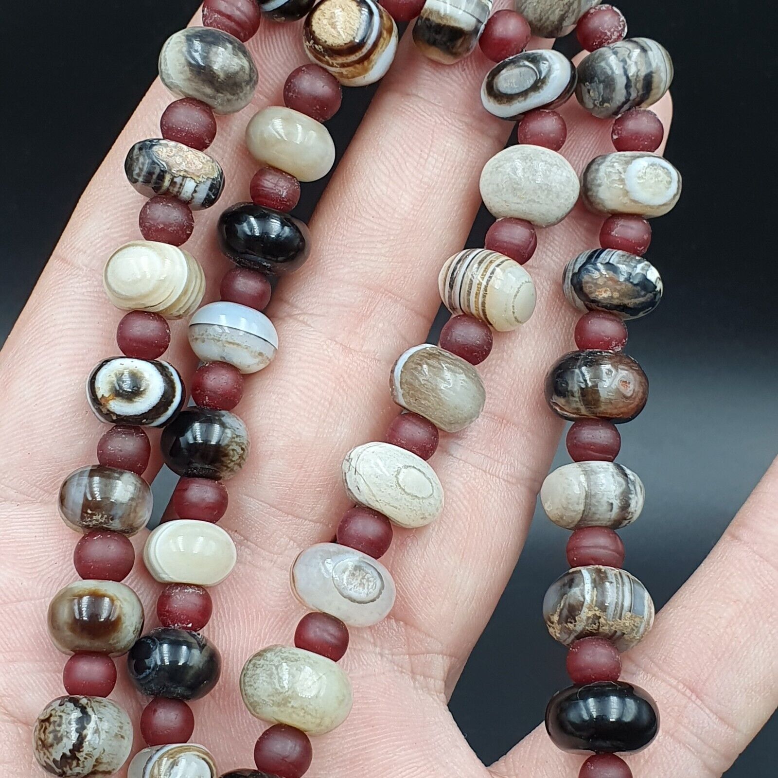 Suleimani Agate Beads Vintage Himalayan Indo Tibetan Eye Beads Necklace