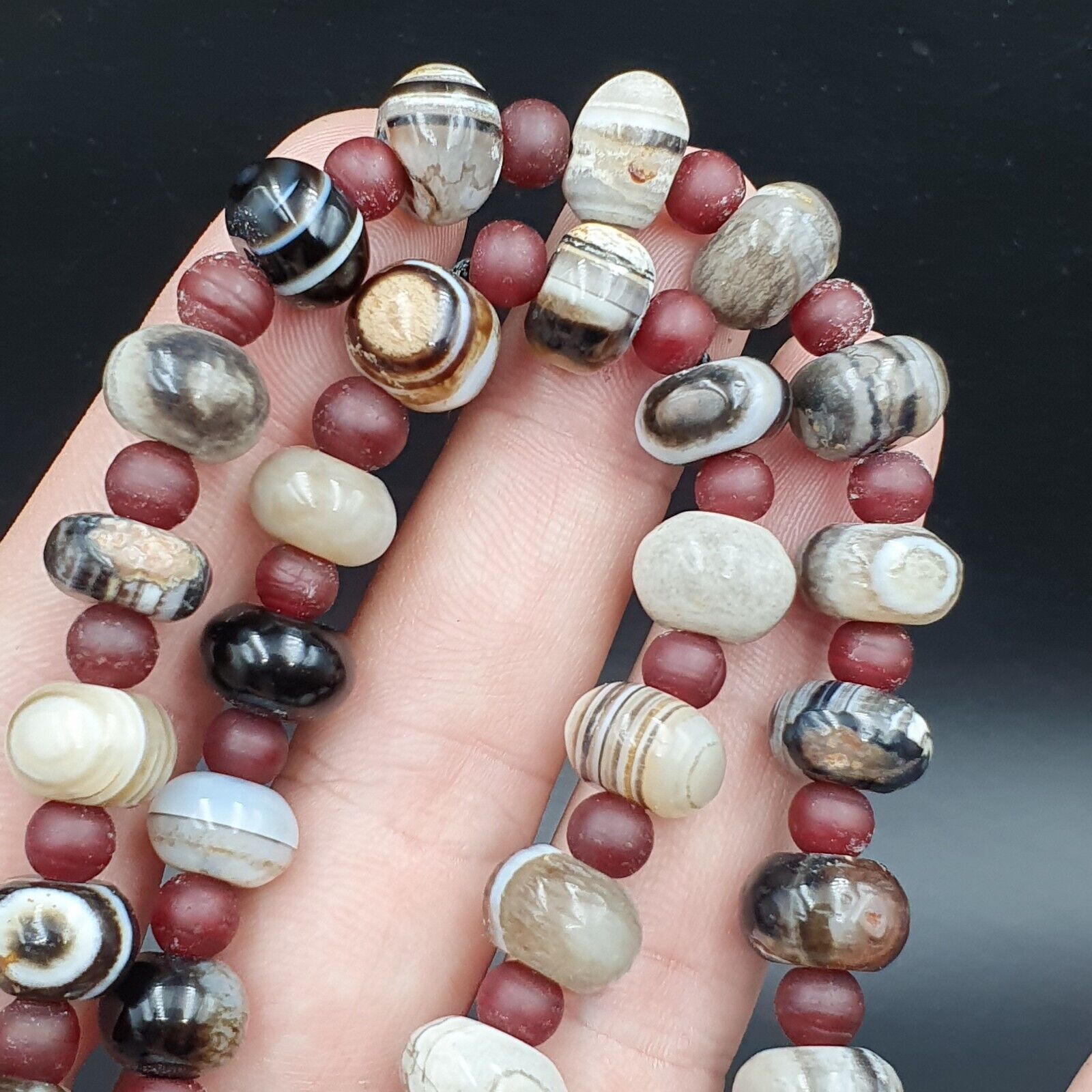 Suleimani Agate Beads Vintage Himalayan Indo Tibetan Eye Beads Necklace