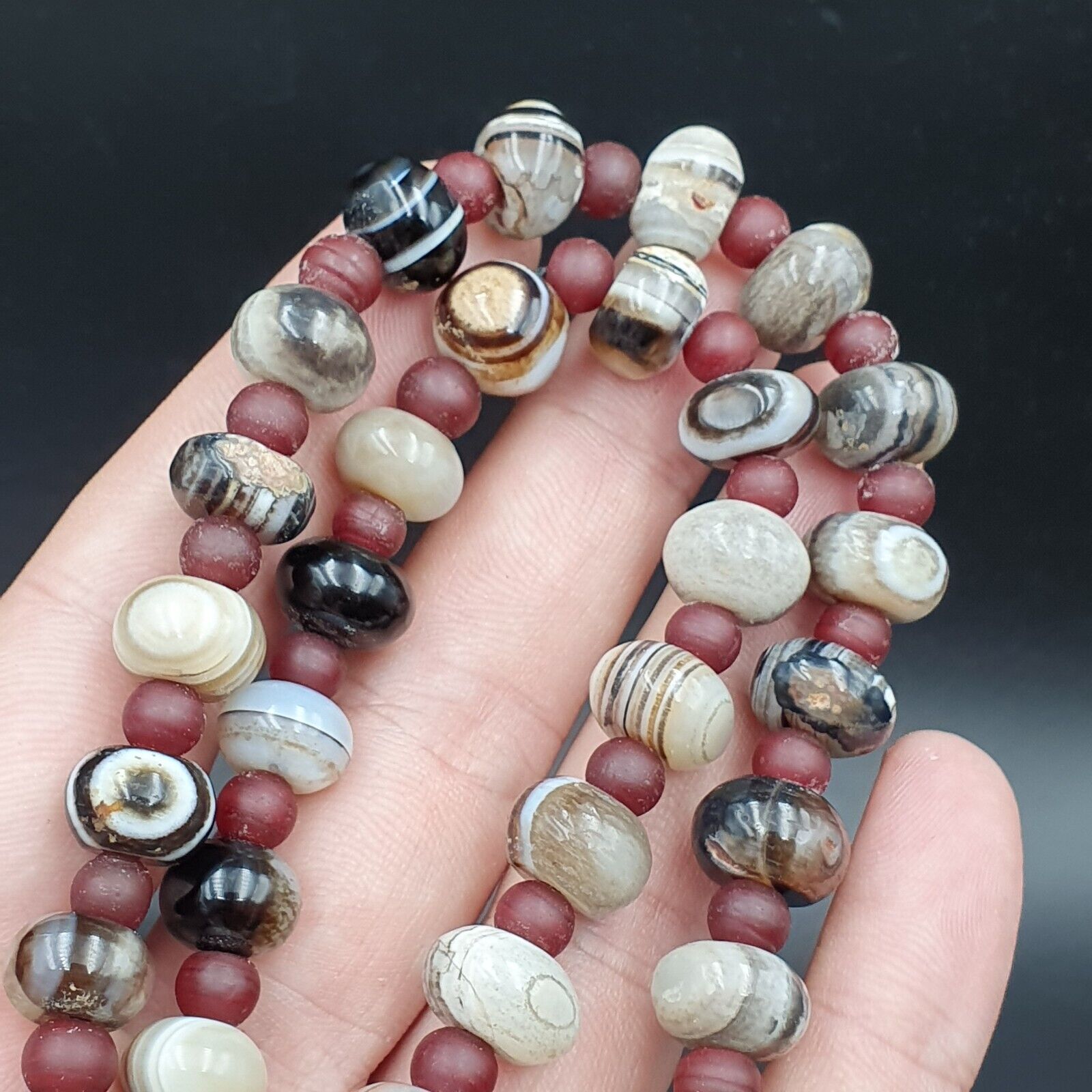 Suleimani Agate Beads Vintage Himalayan Indo Tibetan Eye Beads Necklace