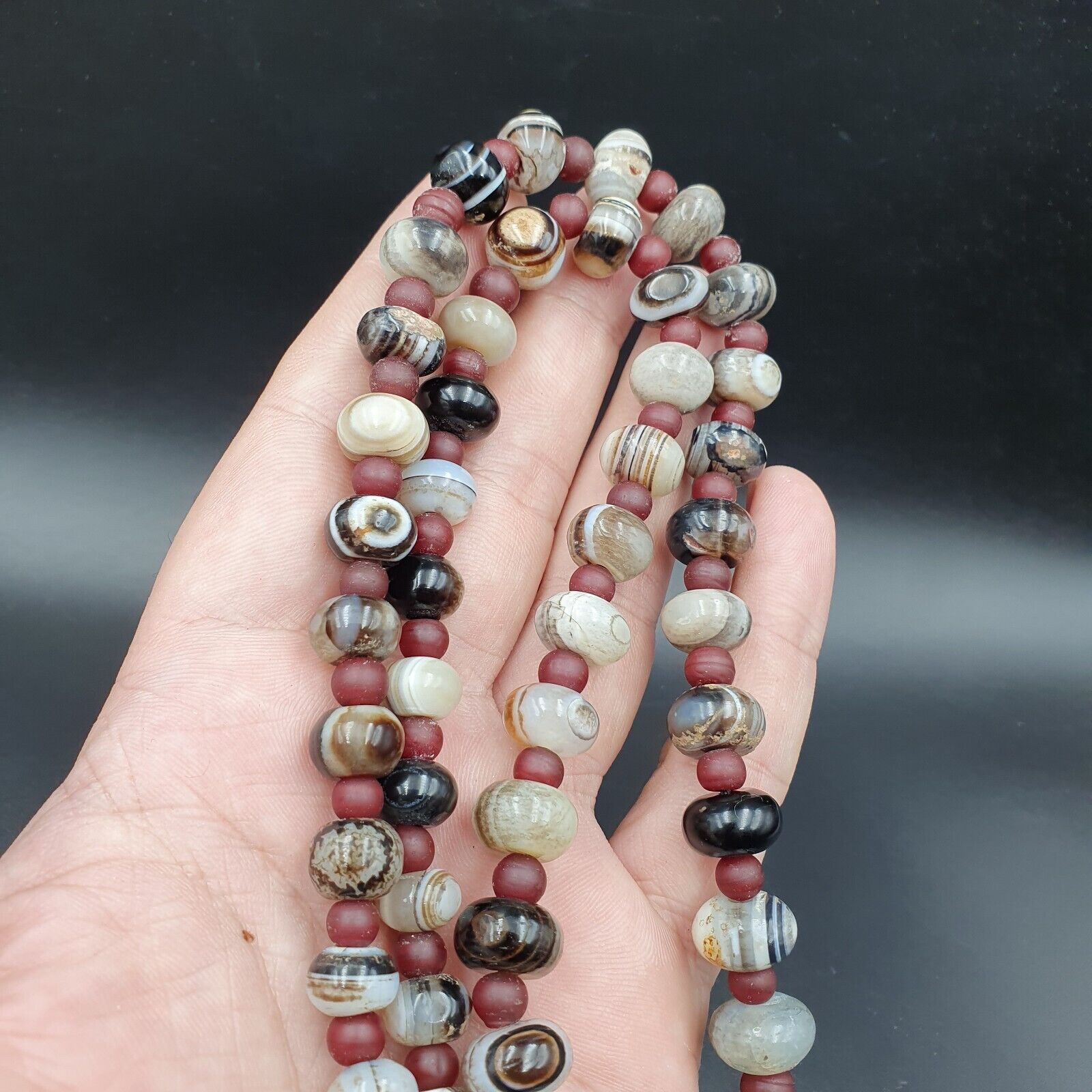 Suleimani Agate Beads Vintage Himalayan Indo Tibetan Eye Beads Necklace