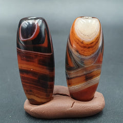 Very Rare Patterns 2 Red Agate Beads Vintage Himalayan Indo Tibetan Beads #2