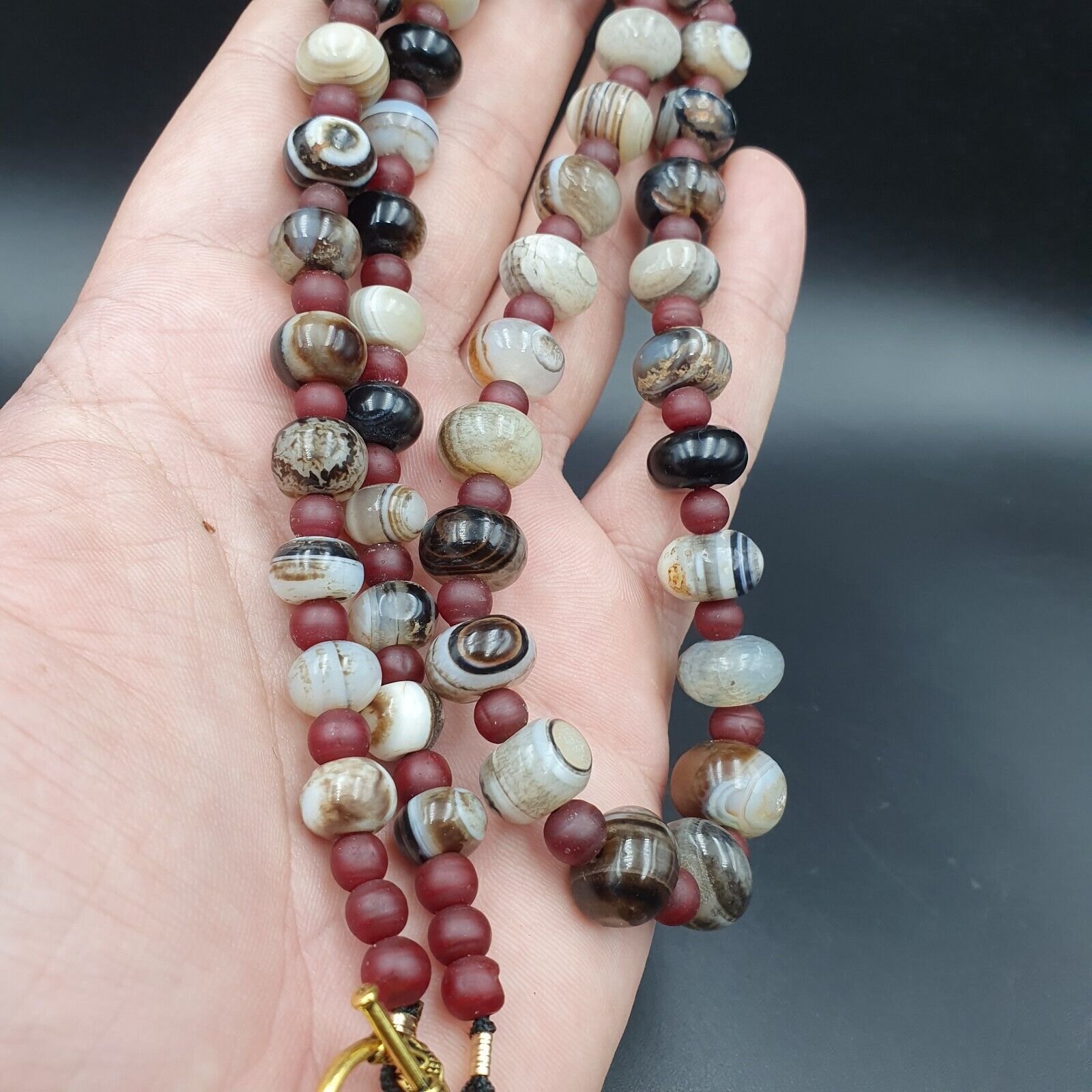 Suleimani Agate Beads Vintage Himalayan Indo Tibetan Eye Beads Necklace