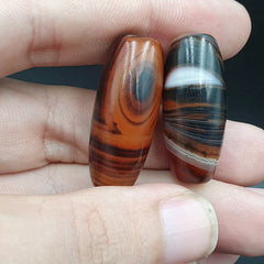 Very Rare Patterns 2 Red Agate Beads Vintage Himalayan Indo Tibetan Beads #2