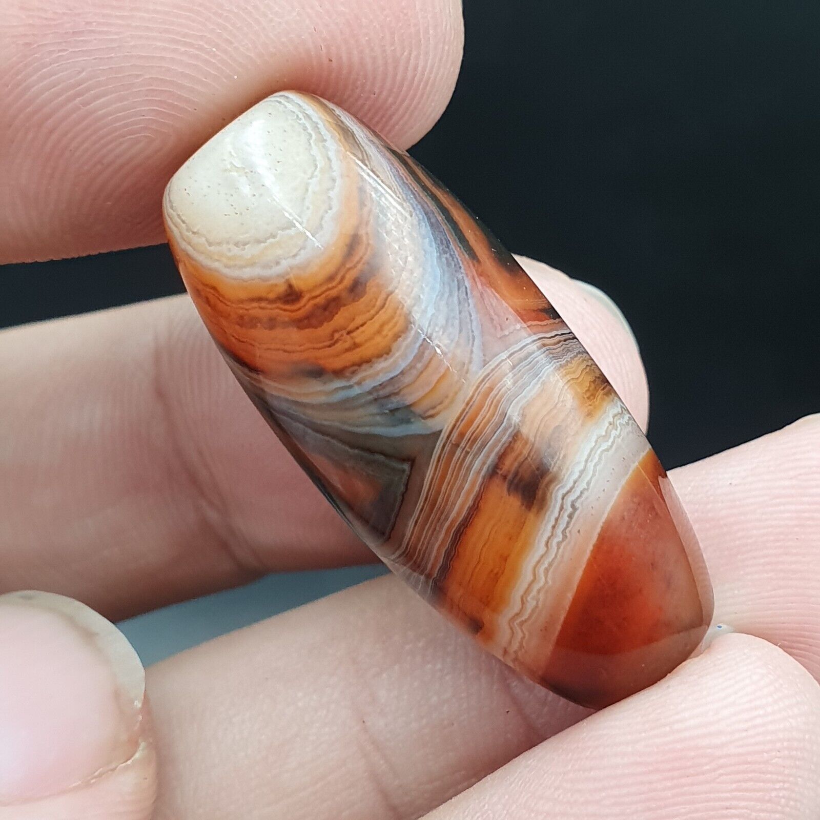 Very Rare Patterns 2 Red Agate Beads Vintage Himalayan Indo Tibetan Beads #2