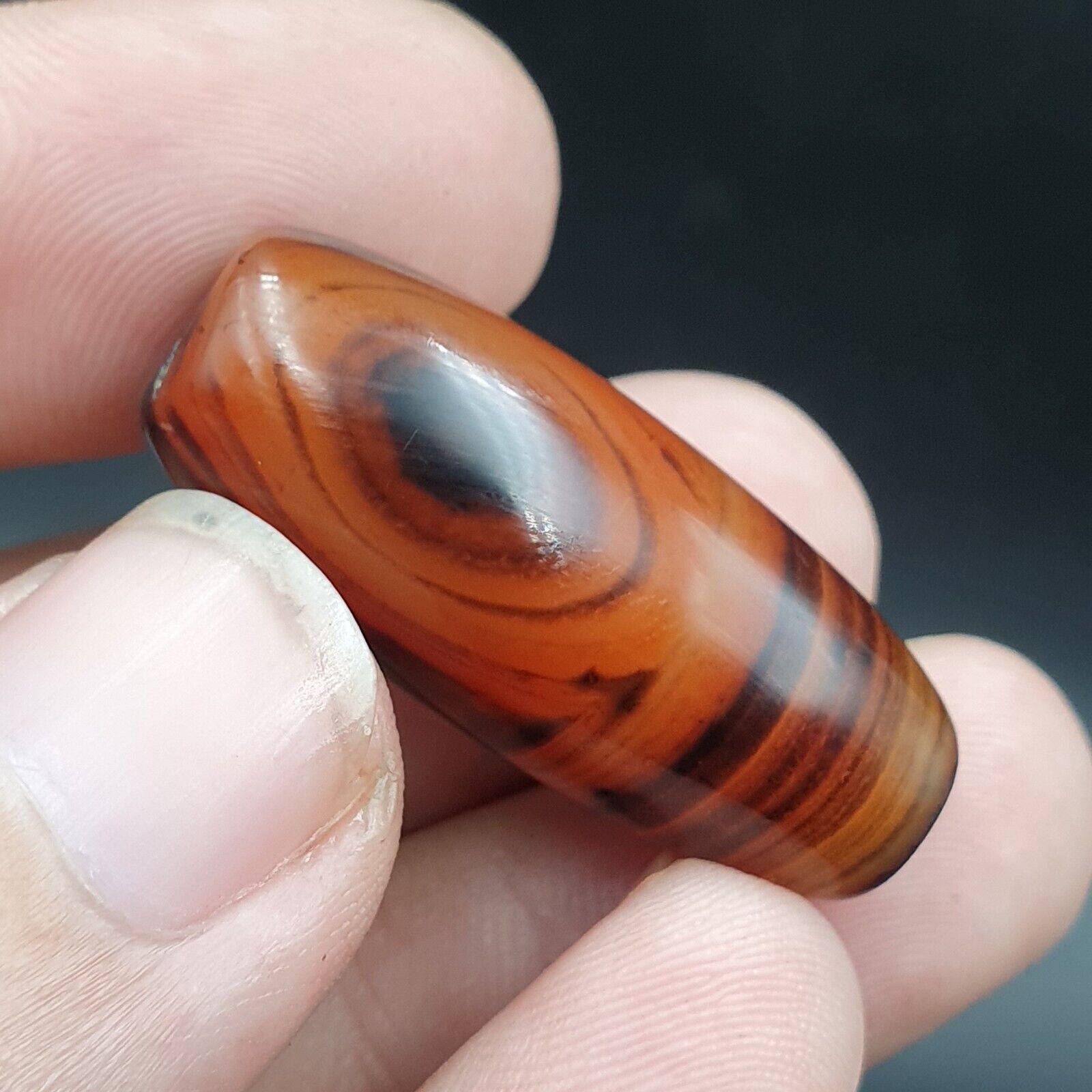 Very Rare Patterns 2 Red Agate Beads Vintage Himalayan Indo Tibetan Beads #2