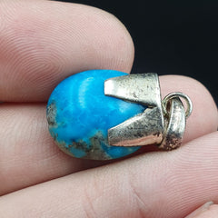 Beautiful Natural Blue Turquois Cab Sterling Silver Pendant