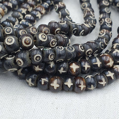 Lot 2 Old Tibetan Carving Yak Bone Necklace Tribal Decorated Beads Strands #B6