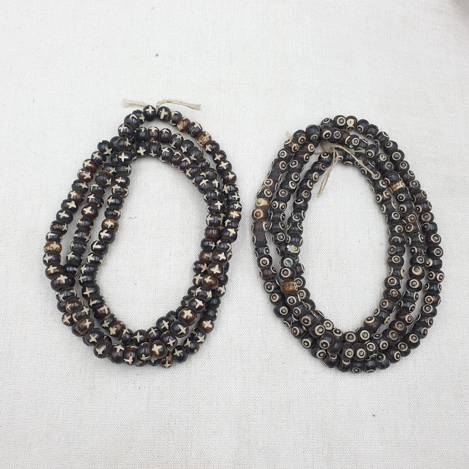 Lot 2 Old Tibetan Carving Yak Bone Necklace Tribal Decorated Beads Strands #B6