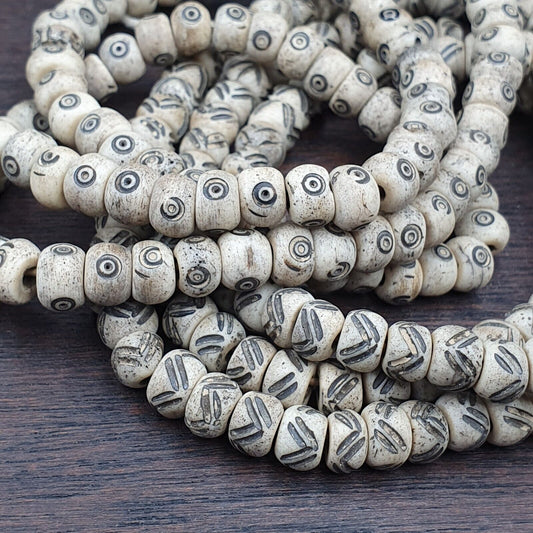 2 Old Tibetan Chinese Carved Necklace Tribal Decorated Beads Strands