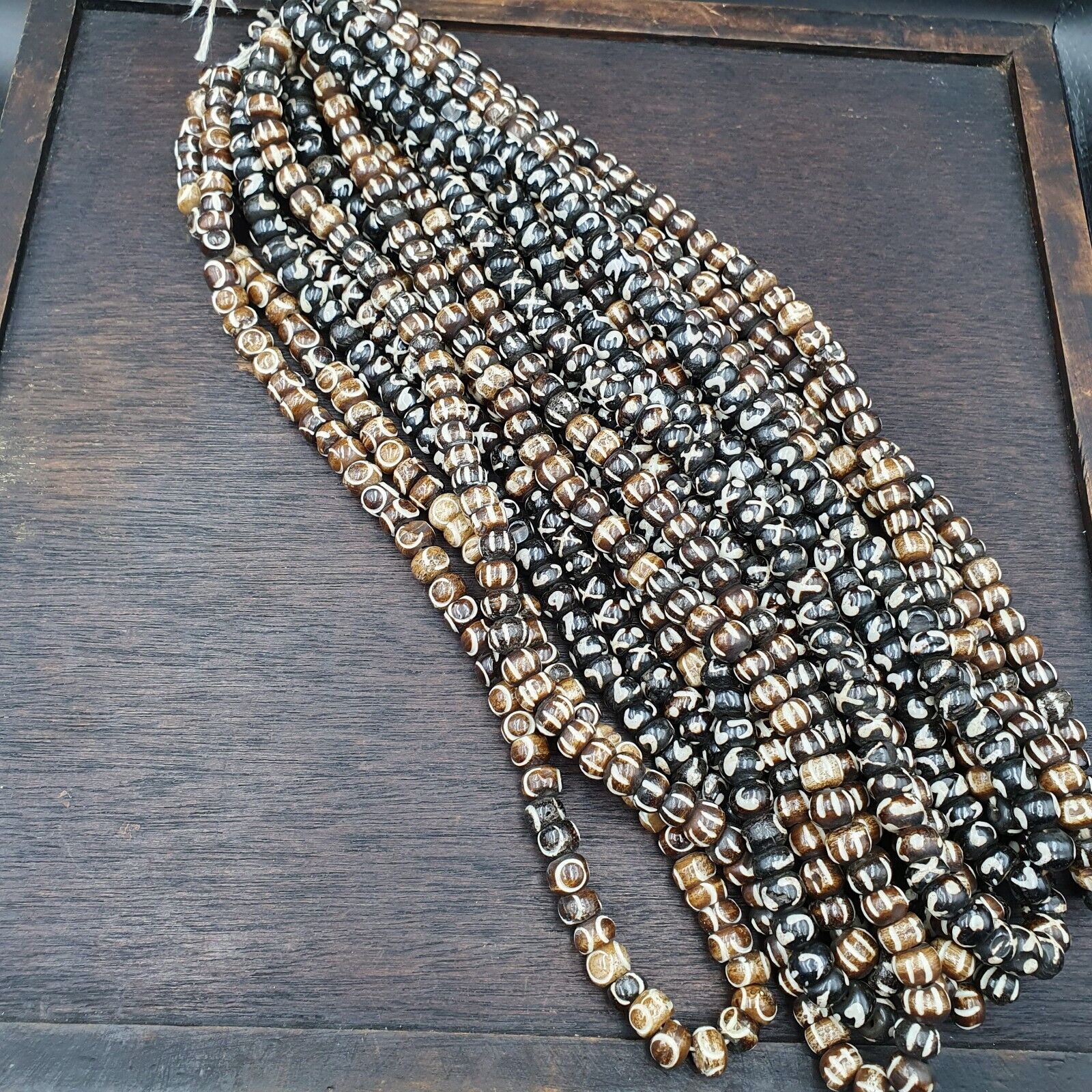 Lot 10 Old Tibetan Carving Necklace Tribal Decorated Beads Strands #B10