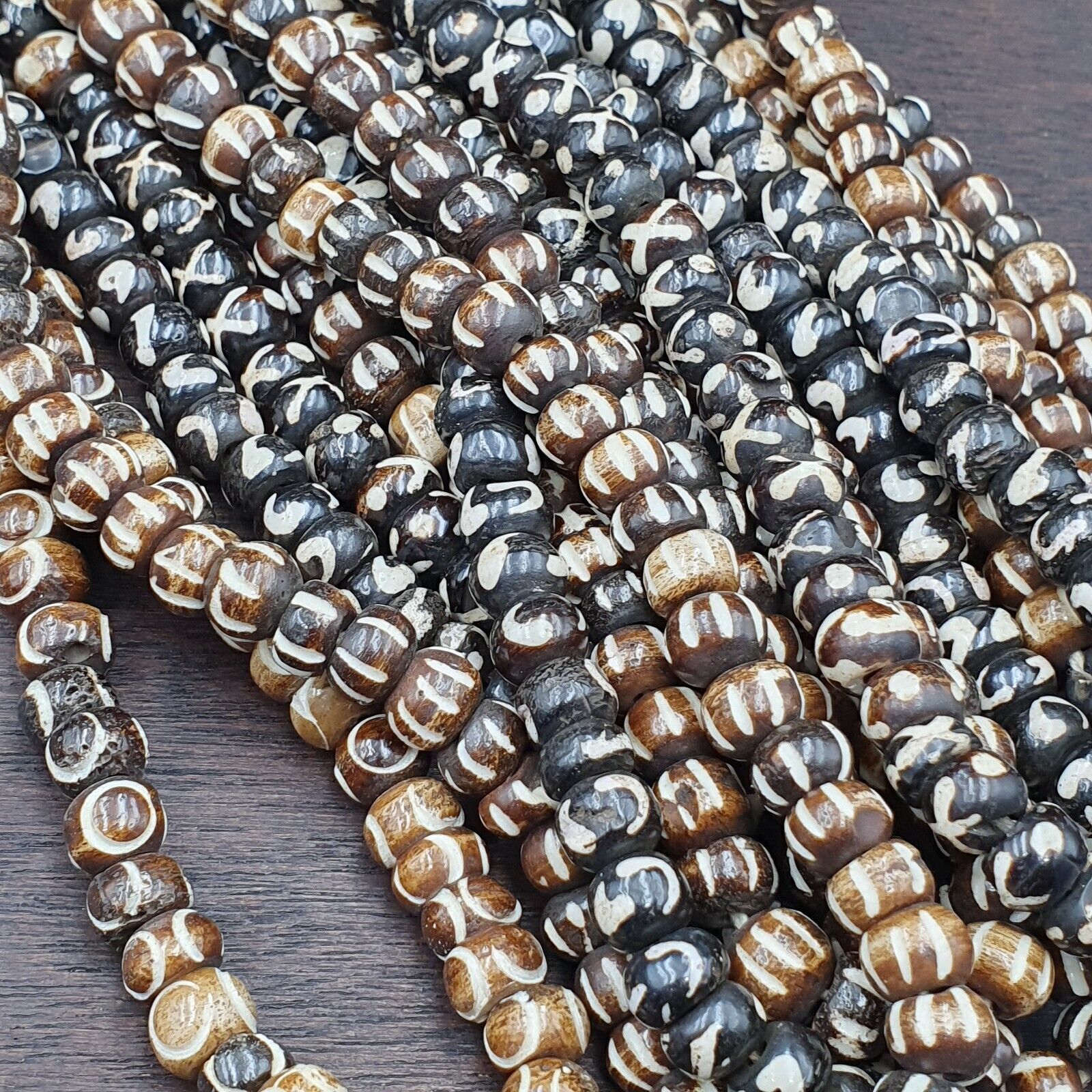 Lot 10 Old Tibetan Carving Necklace Tribal Decorated Beads Strands #B10