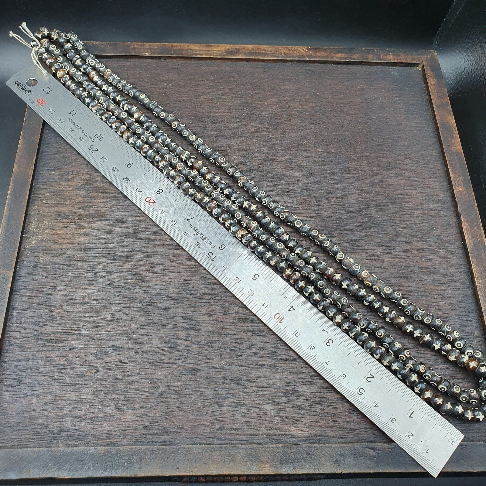 Lot 2 Old Tibetan Carving Yak Bone Necklace Tribal Decorated Beads Strands #B6