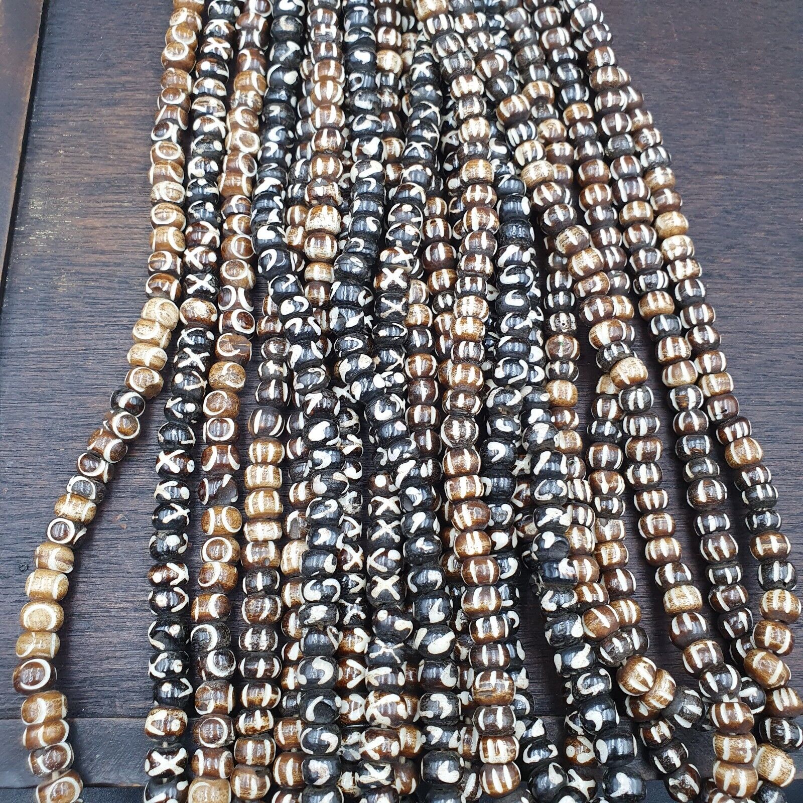 Lot 10 Old Tibetan Carving Necklace Tribal Decorated Beads Strands #B10
