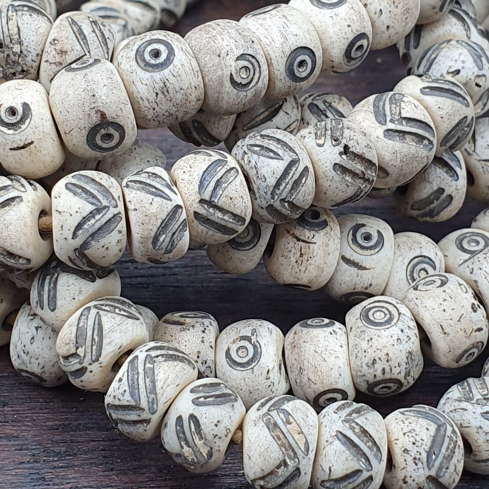 2 Old Tibetan Chinese Carved Necklace Tribal Decorated Beads Strands