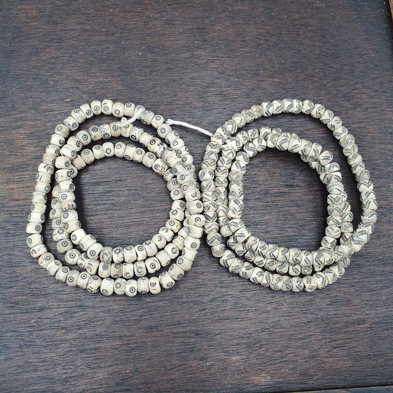 2 Old Tibetan Chinese Carved Necklace Tribal Decorated Beads Strands