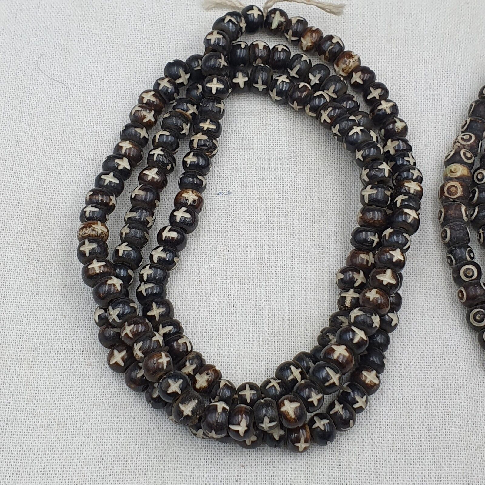 Lot 2 Old Tibetan Carving Yak Bone Necklace Tribal Decorated Beads Strands #B6