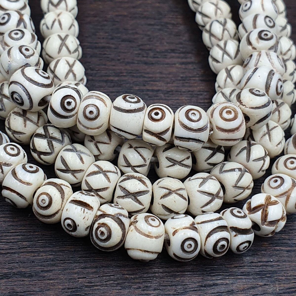 Lot 2 Old Tibetan Chinese Carved Necklace Tribal Decorated Beads Strands #B3