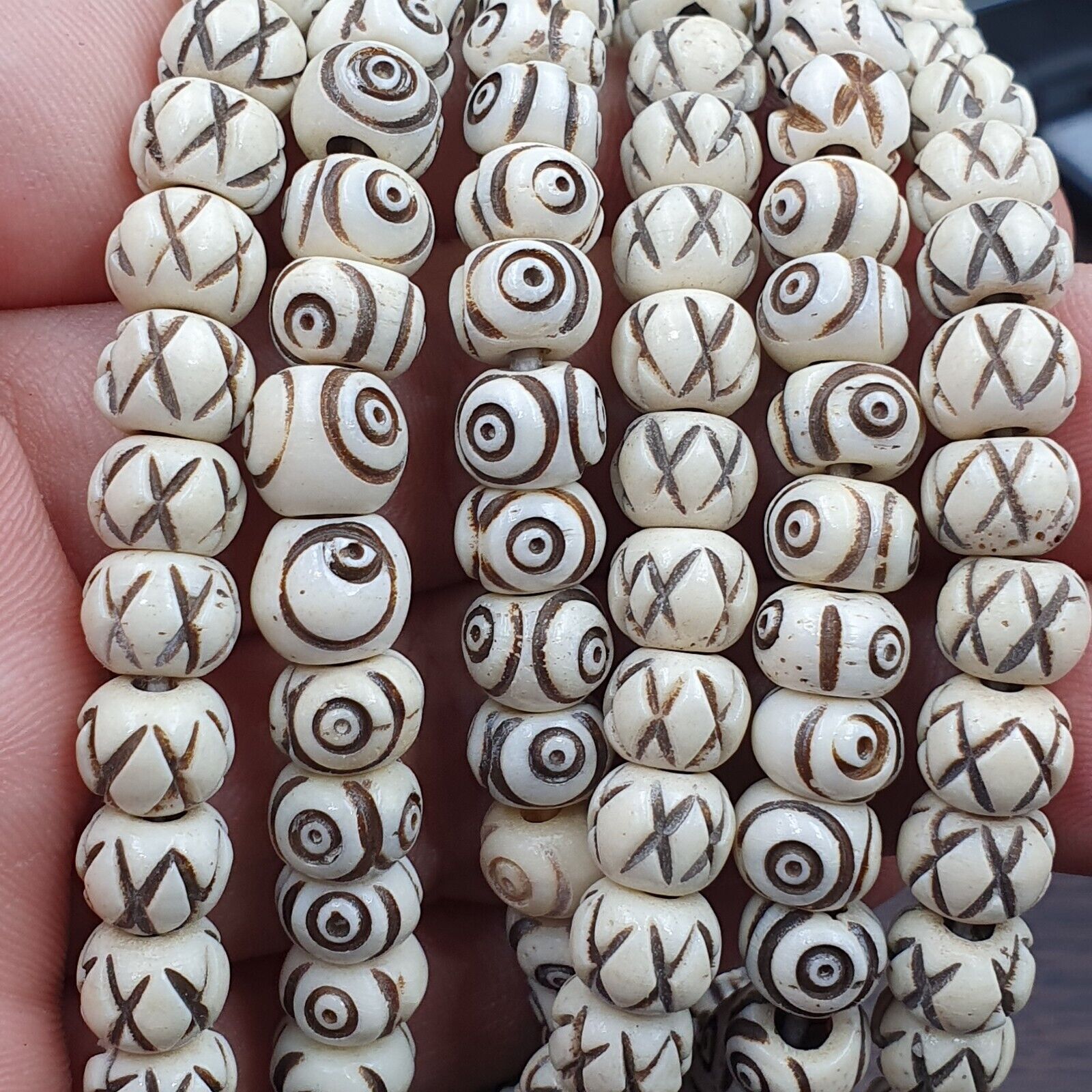 Lot 2 Old Tibetan Chinese Carved Necklace Tribal Decorated Beads Strands #B3