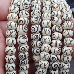 Lot 2 Old Tibetan Chinese Carved Necklace Tribal Decorated Beads Strands #B3