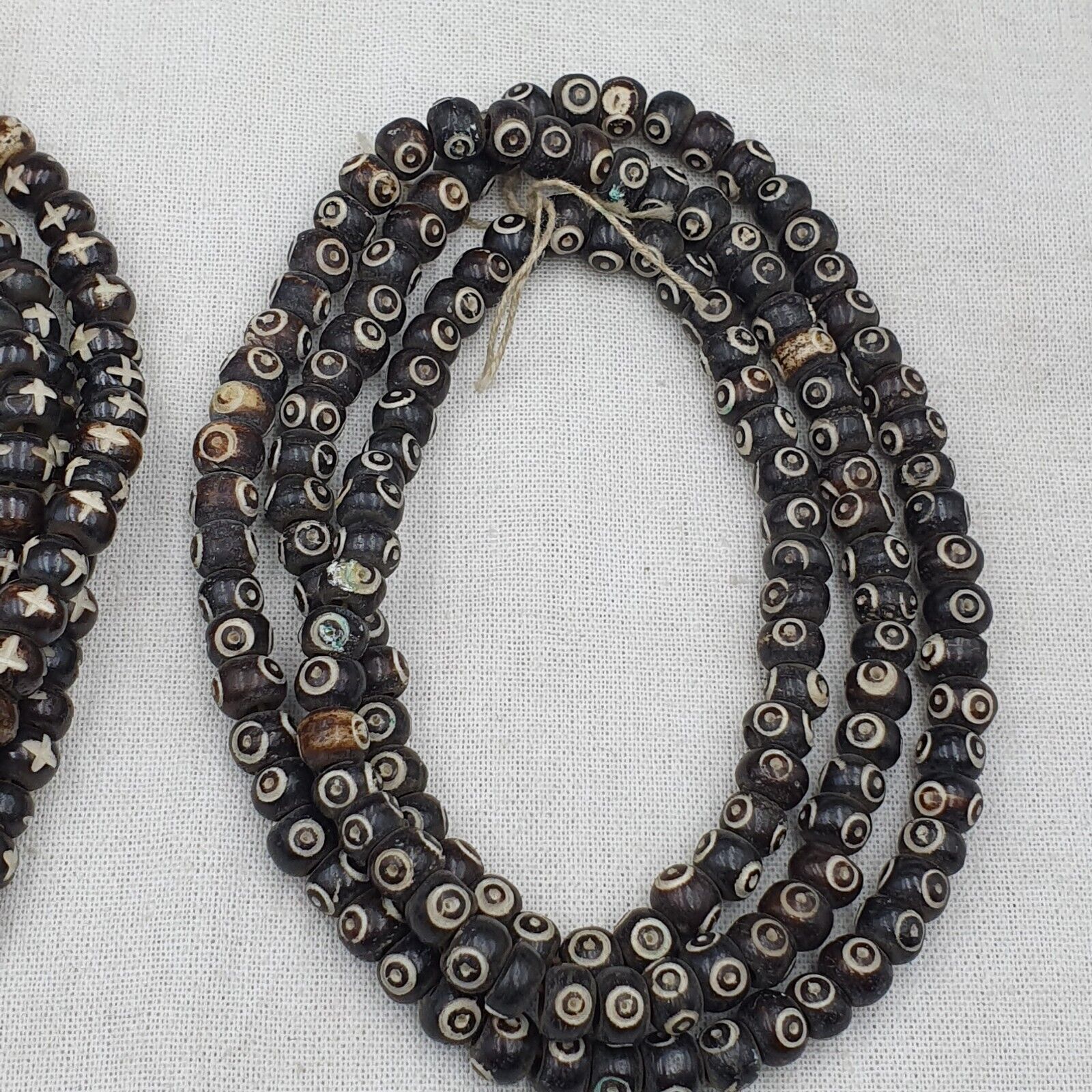 Lot 2 Old Tibetan Carving Yak Bone Necklace Tribal Decorated Beads Strands #B6