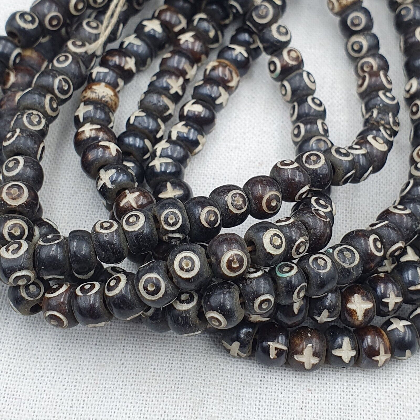 Lot 2 Old Tibetan Carving Yak Bone Necklace Tribal Decorated Beads Strands #B6