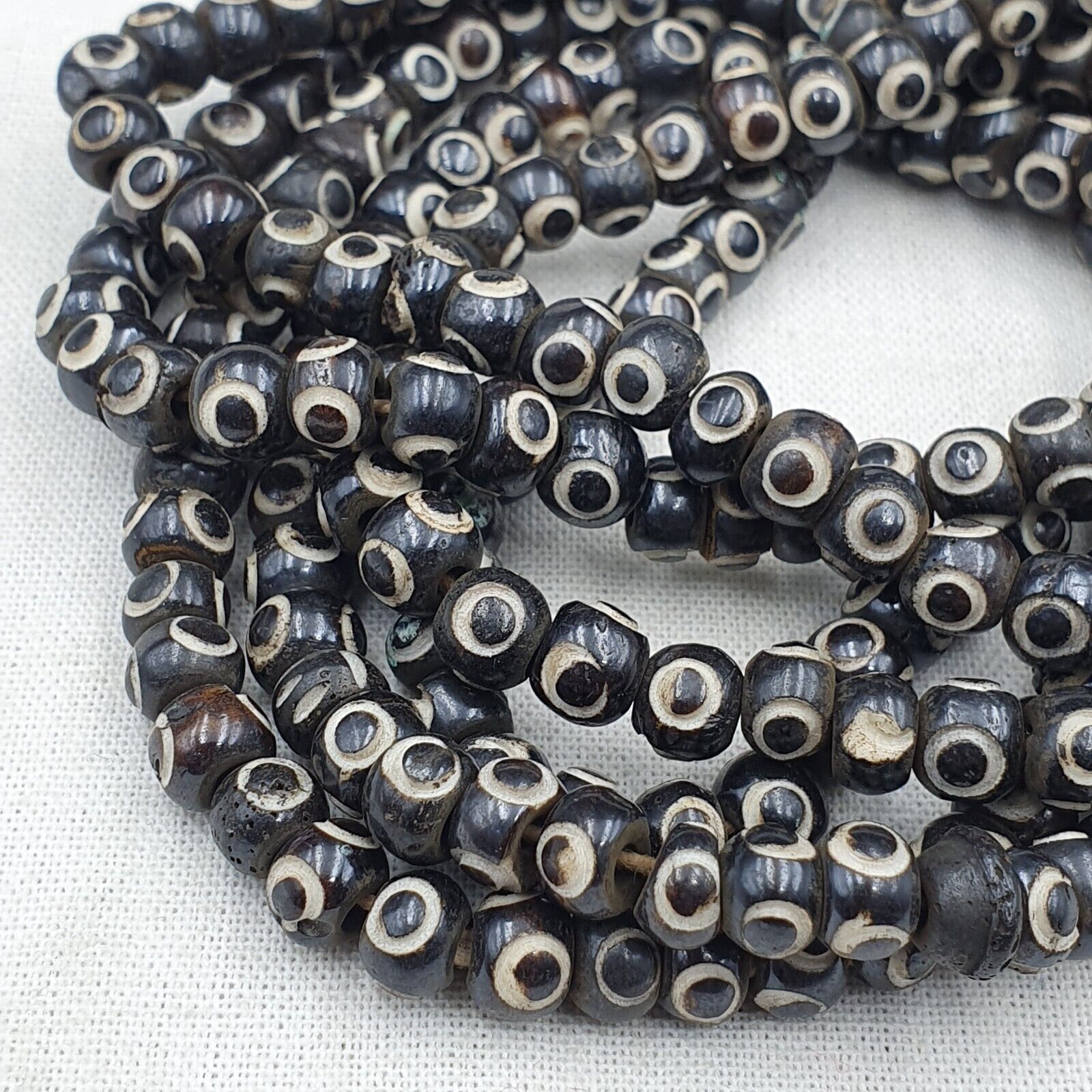 Lot 2 Old Tibetan Carving Yak Bone Necklace Tribal Decorated Beads Strands #B7