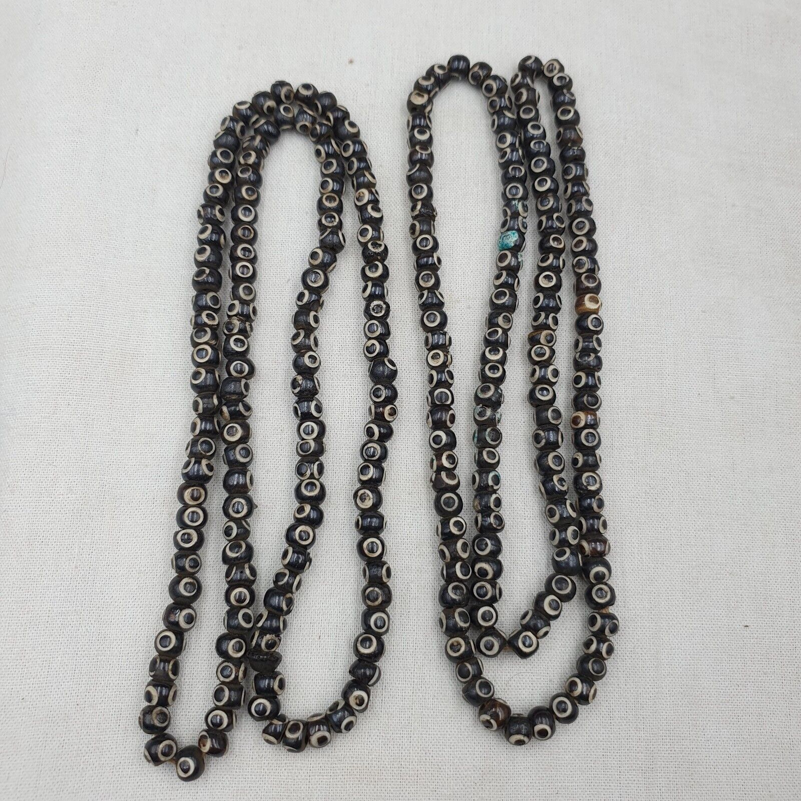 Lot 2 Old Tibetan Carving Yak Bone Necklace Tribal Decorated Beads Strands #B7