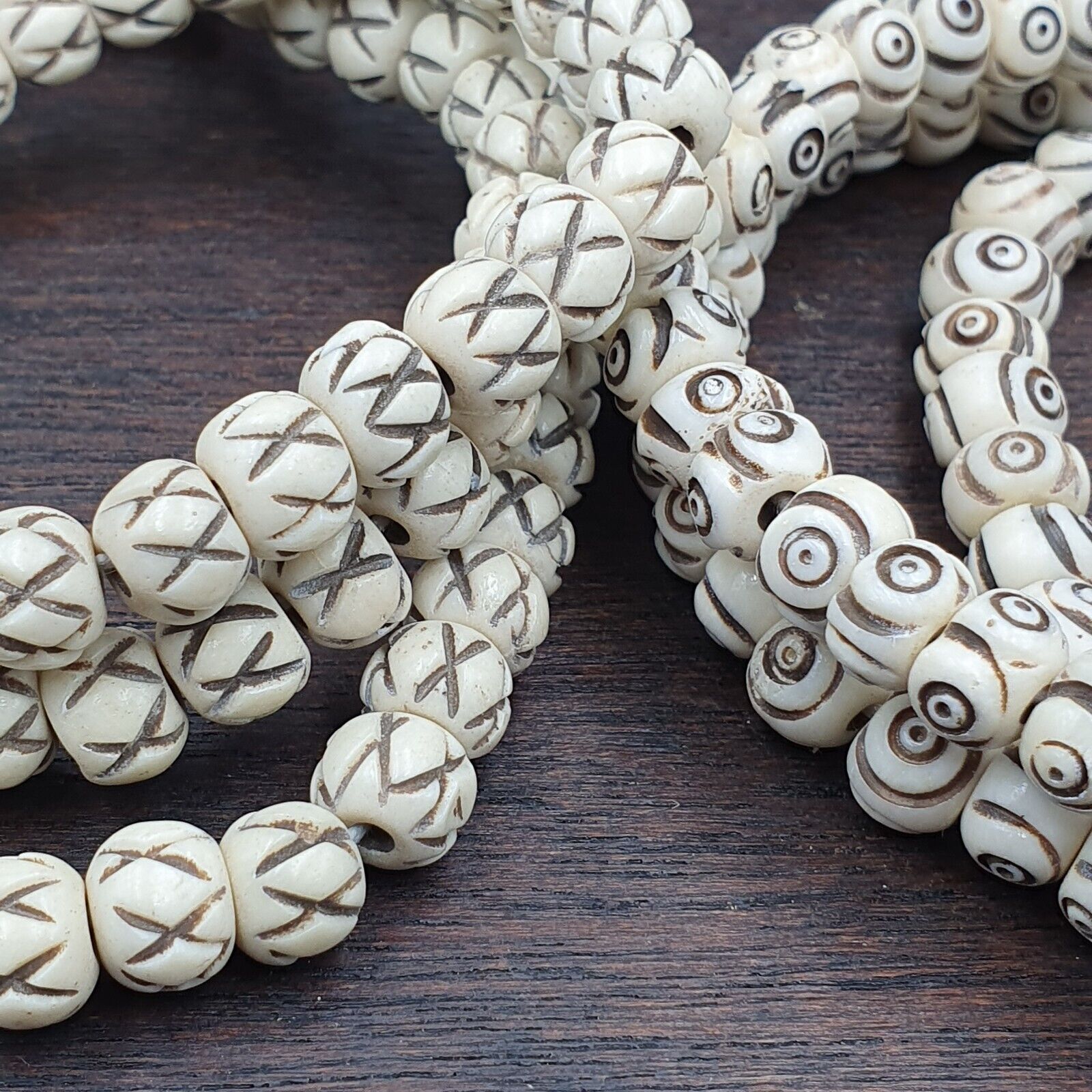 Lot 2 Old Tibetan Chinese Carved Necklace Tribal Decorated Beads Strands #B3