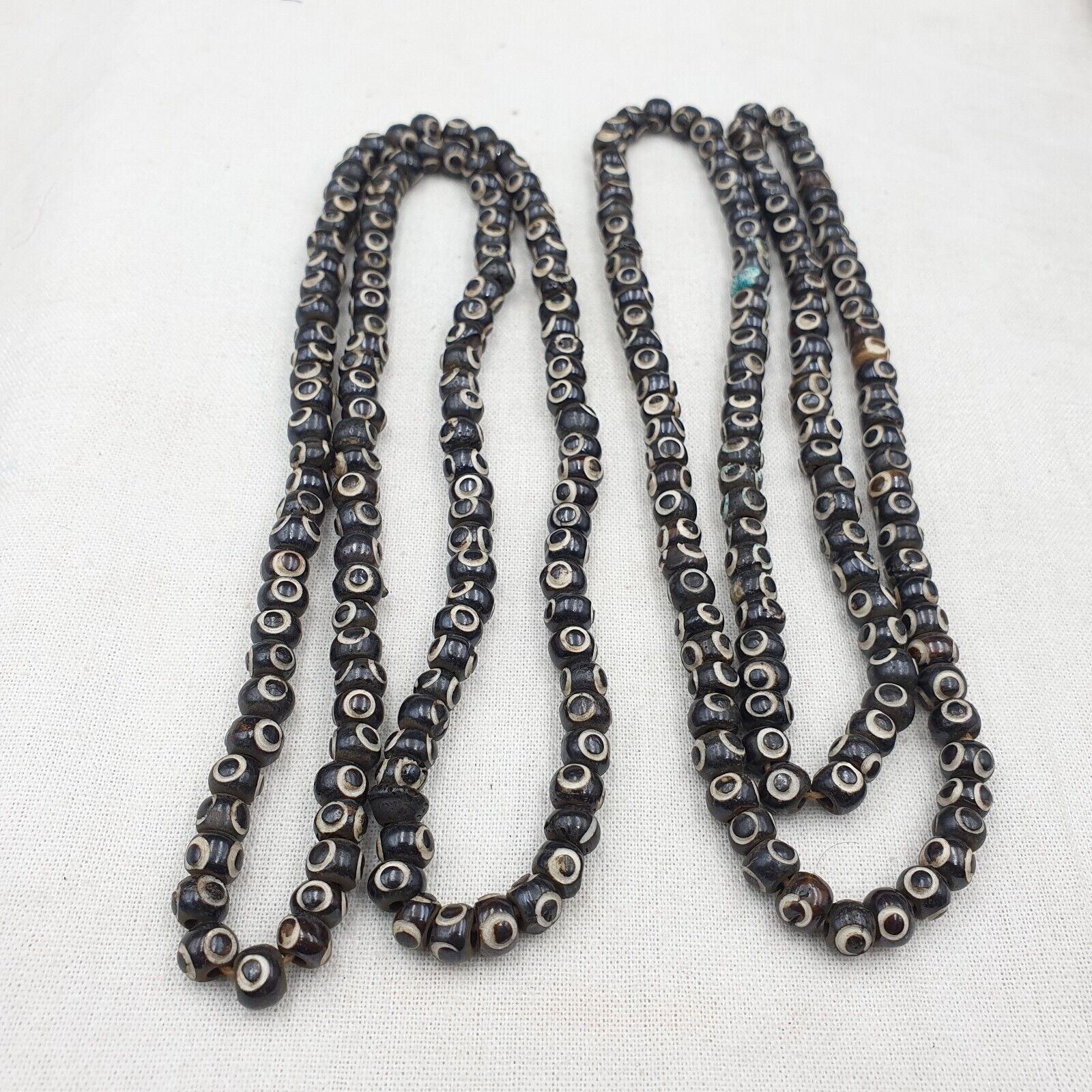 Lot 2 Old Tibetan Carving Yak Bone Necklace Tribal Decorated Beads Strands #B7