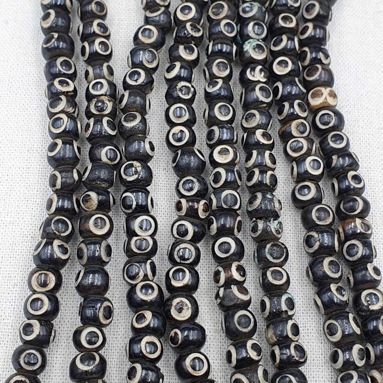 Lot 2 Old Tibetan Carving Yak Bone Necklace Tribal Decorated Beads Strands #B7