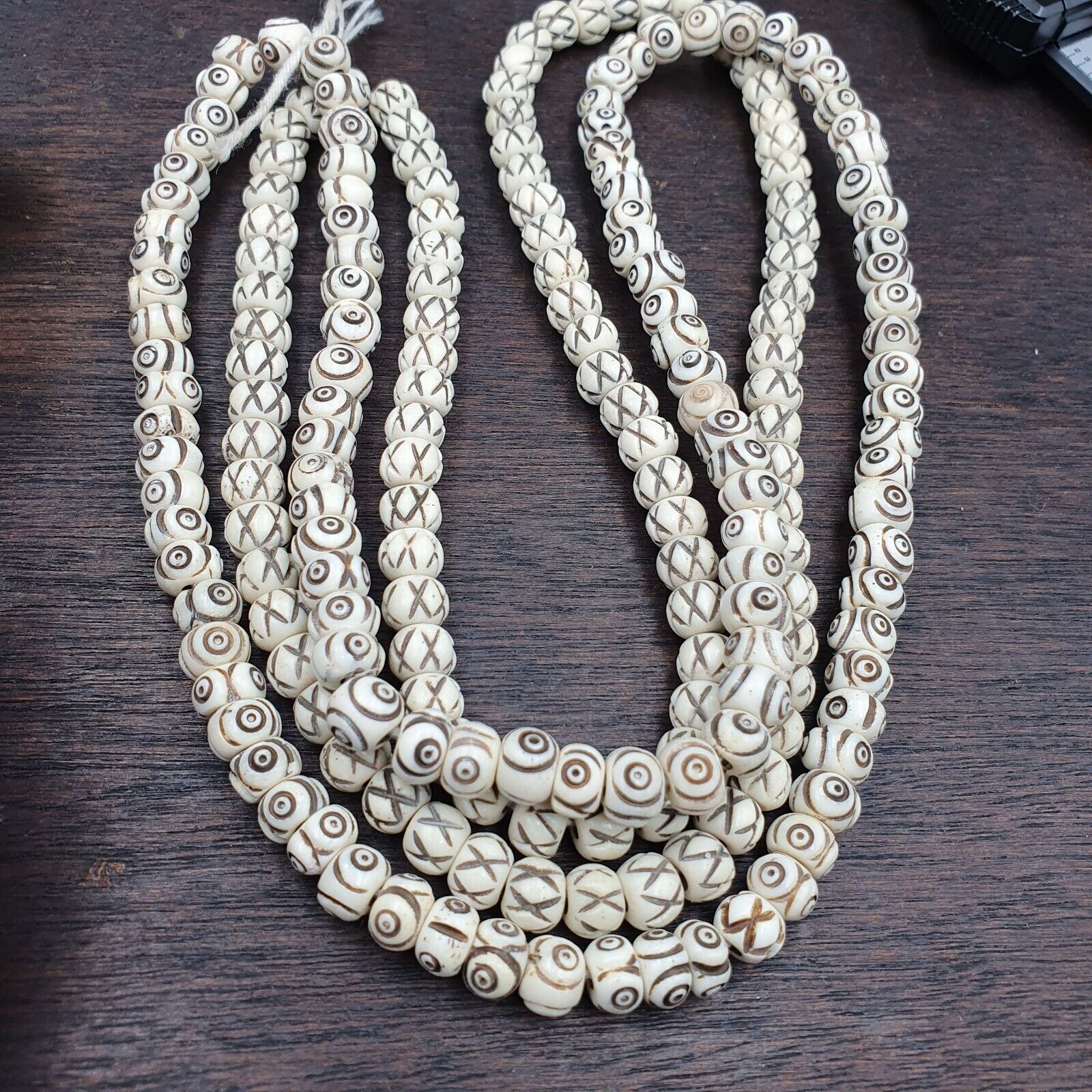 Lot 2 Old Tibetan Chinese Carved Necklace Tribal Decorated Beads Strands #B3