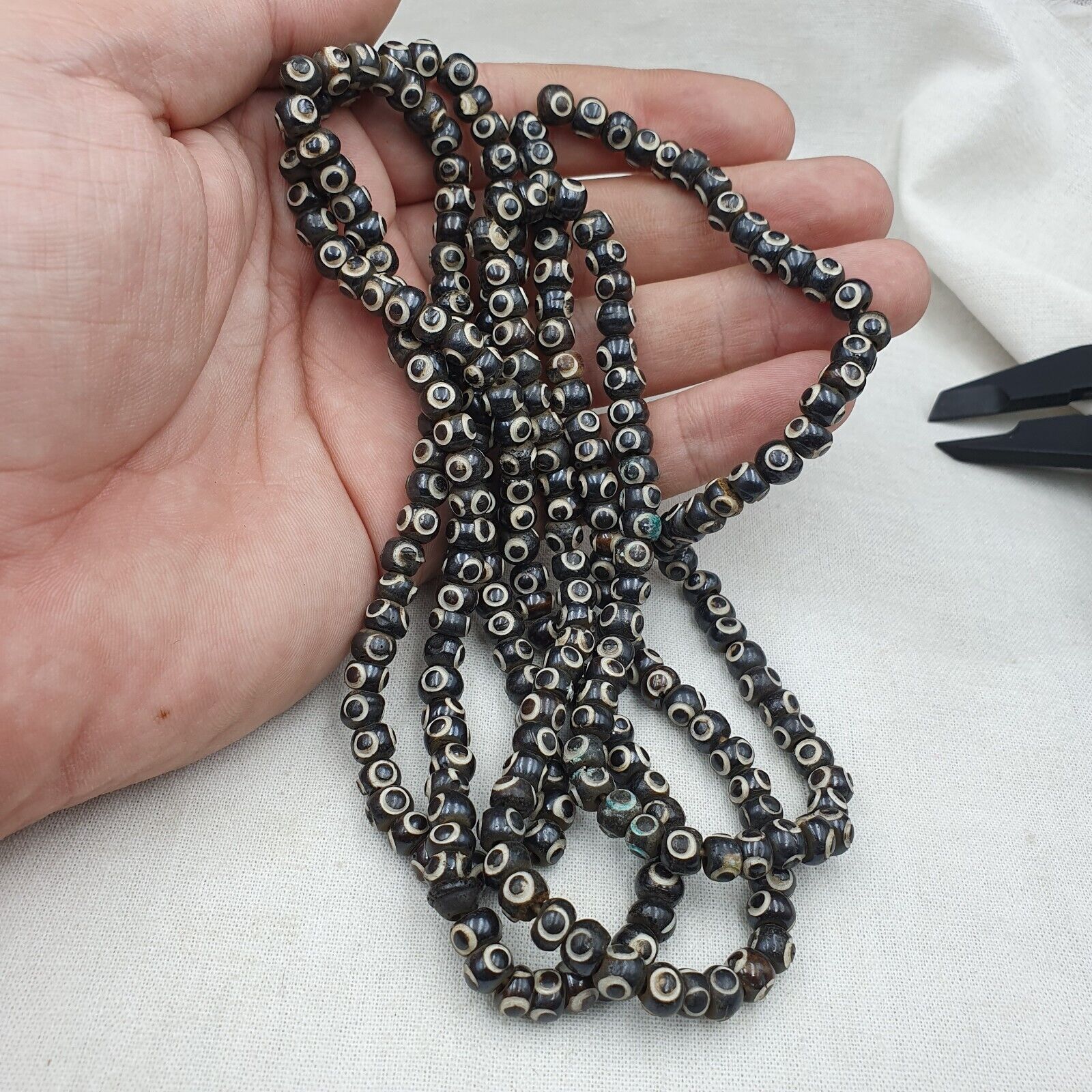 Lot 2 Old Tibetan Carving Yak Bone Necklace Tribal Decorated Beads Strands #B7