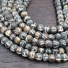 Lot 2 Old Tibetan Carving Yak Bone Necklace Tribal Decorated Beads Strands #B5