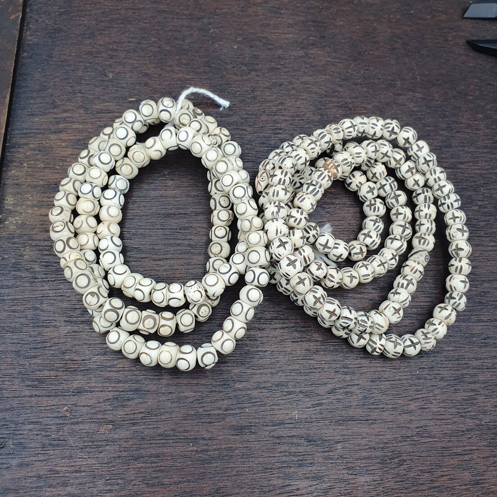 Lot 2 Old Tibetan Chinese Carved Necklace Tribal Decorated Beads Strands #B11