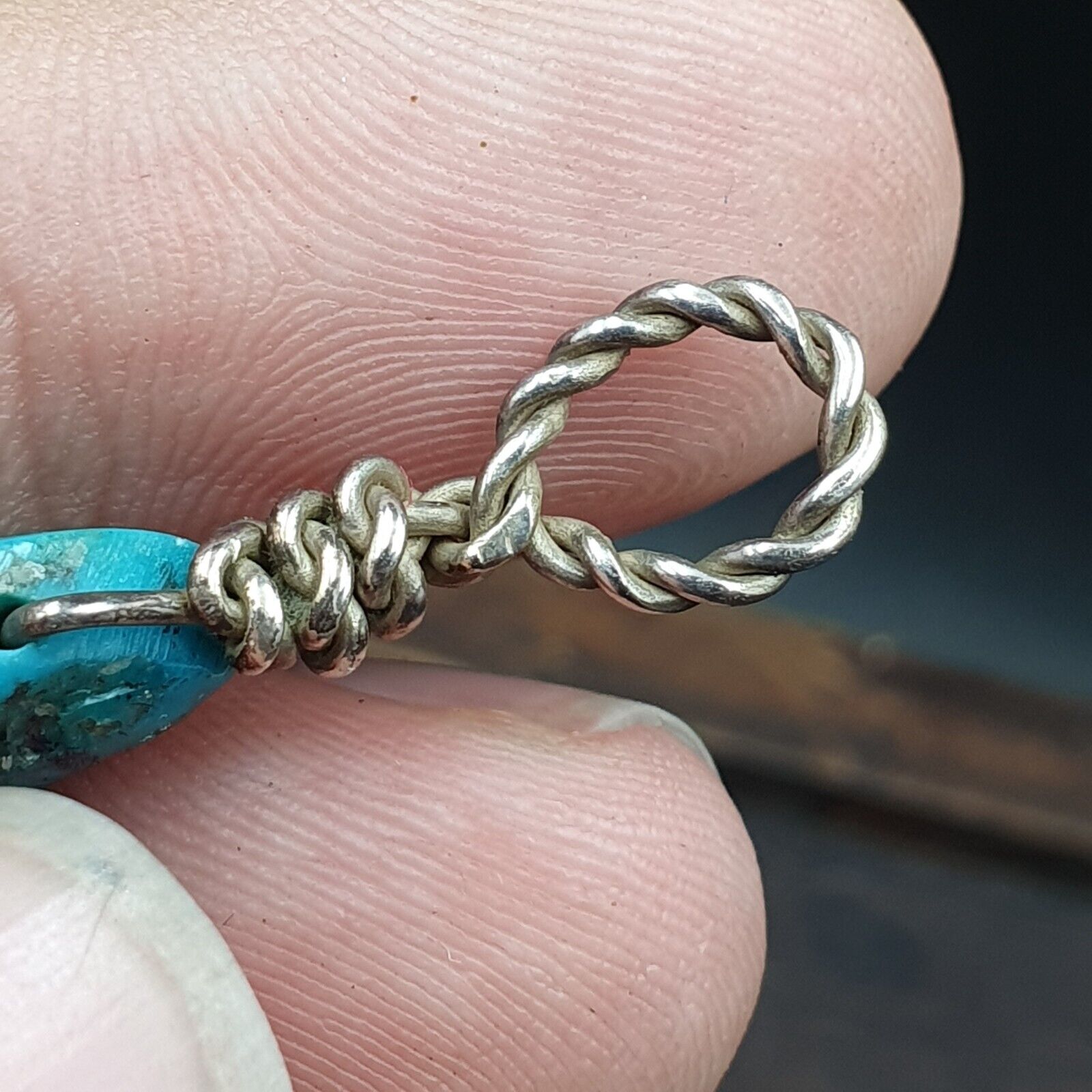 VINTAGE Halskette mit Anhänger aus natürlichem Aquablau-Türkis-Sterlingsilber