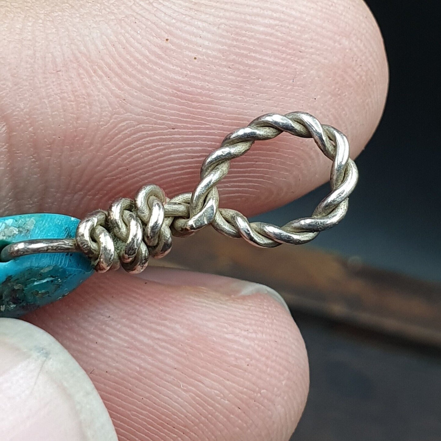 VINTAGE Halskette mit Anhänger aus natürlichem Aquablau-Türkis-Sterlingsilber