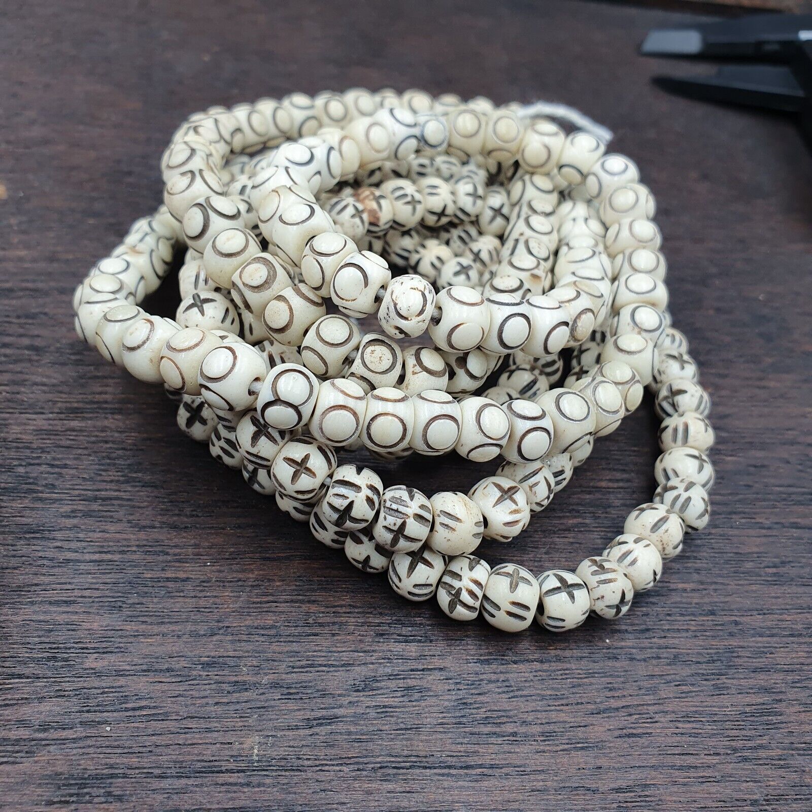 Lot 2 Old Tibetan Chinese Carved Necklace Tribal Decorated Beads Strands #B11