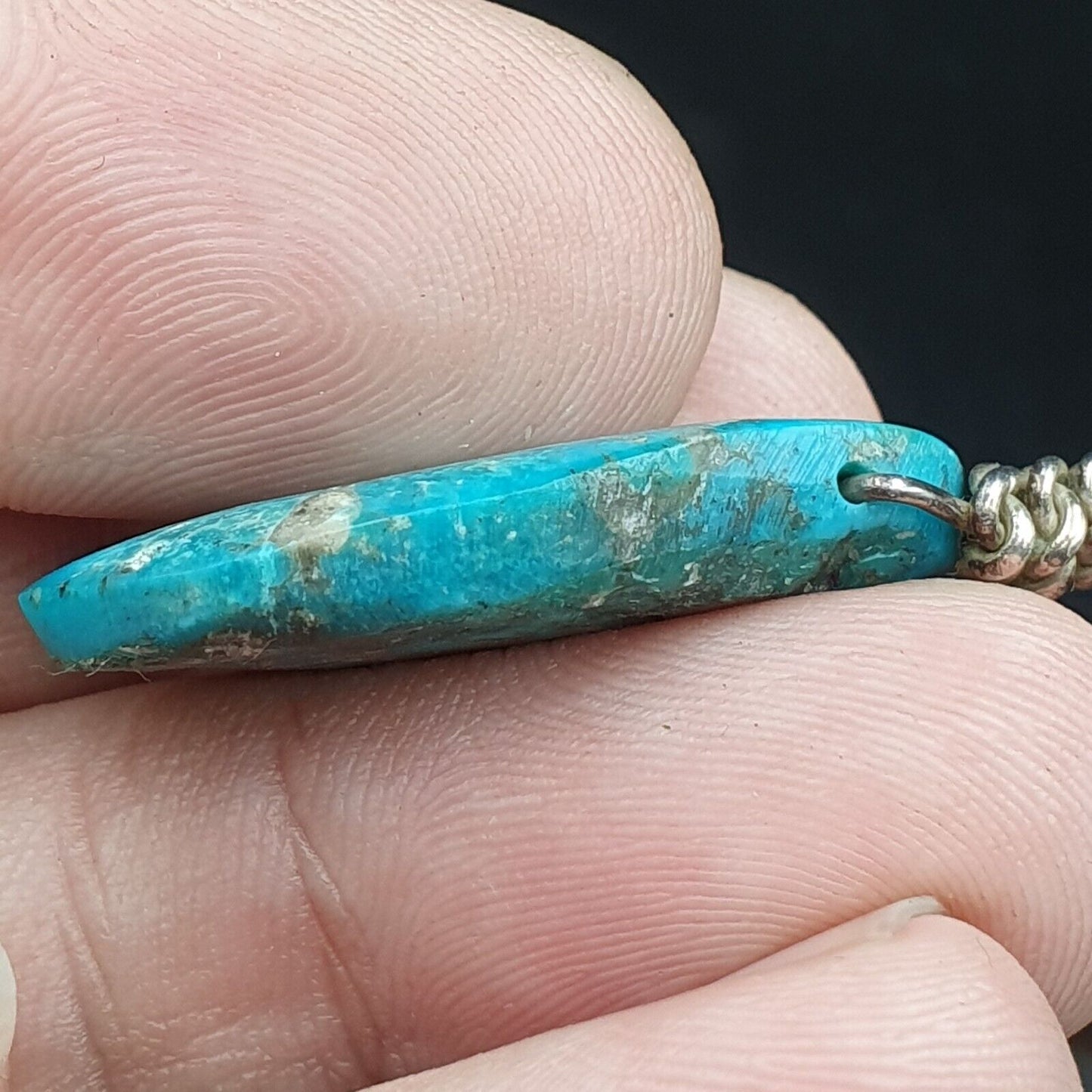 VINTAGE Halskette mit Anhänger aus natürlichem Aquablau-Türkis-Sterlingsilber