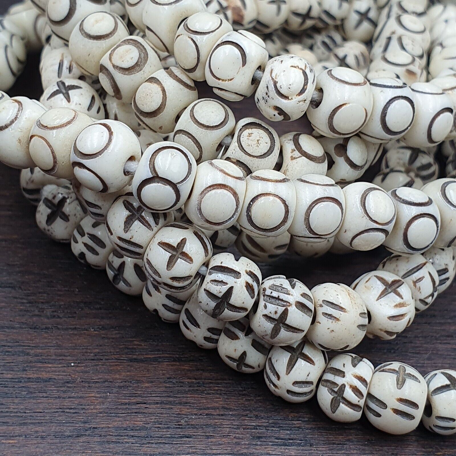 Lot 2 Old Tibetan Chinese Carved Necklace Tribal Decorated Beads Strands #B11