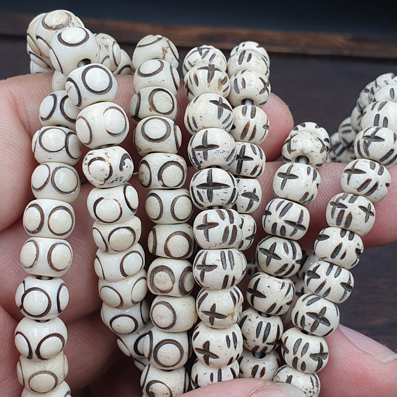 Lot 2 Old Tibetan Chinese Carved Necklace Tribal Decorated Beads Strands #B11