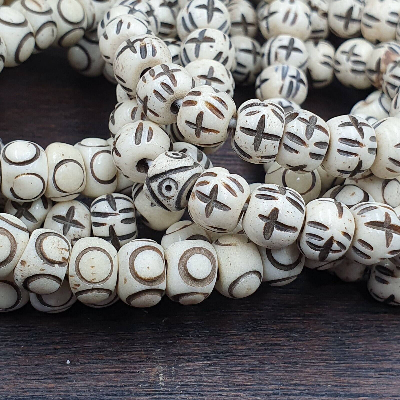 Lot 2 Old Tibetan Chinese Carved Necklace Tribal Decorated Beads Strands #B11