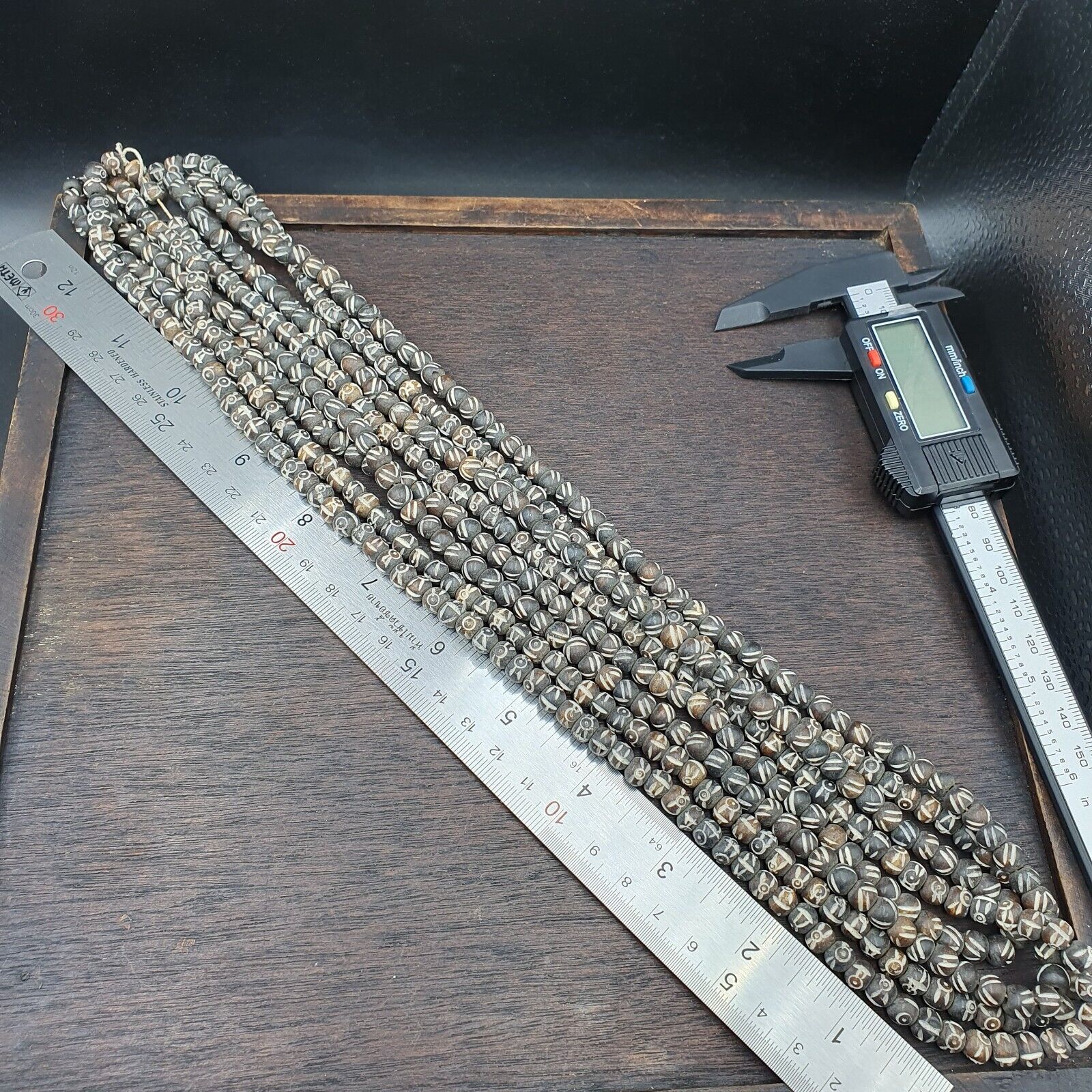 Lot 2 Old Tibetan Carving Yak Bone Necklace Tribal Decorated Beads Strands #B5