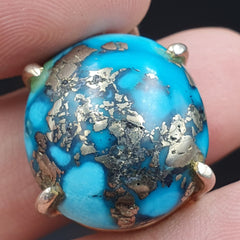 VINTAGE Natürliche blaue Türkis Pyrit Matrix Sterling Silber Anhänger Halskette