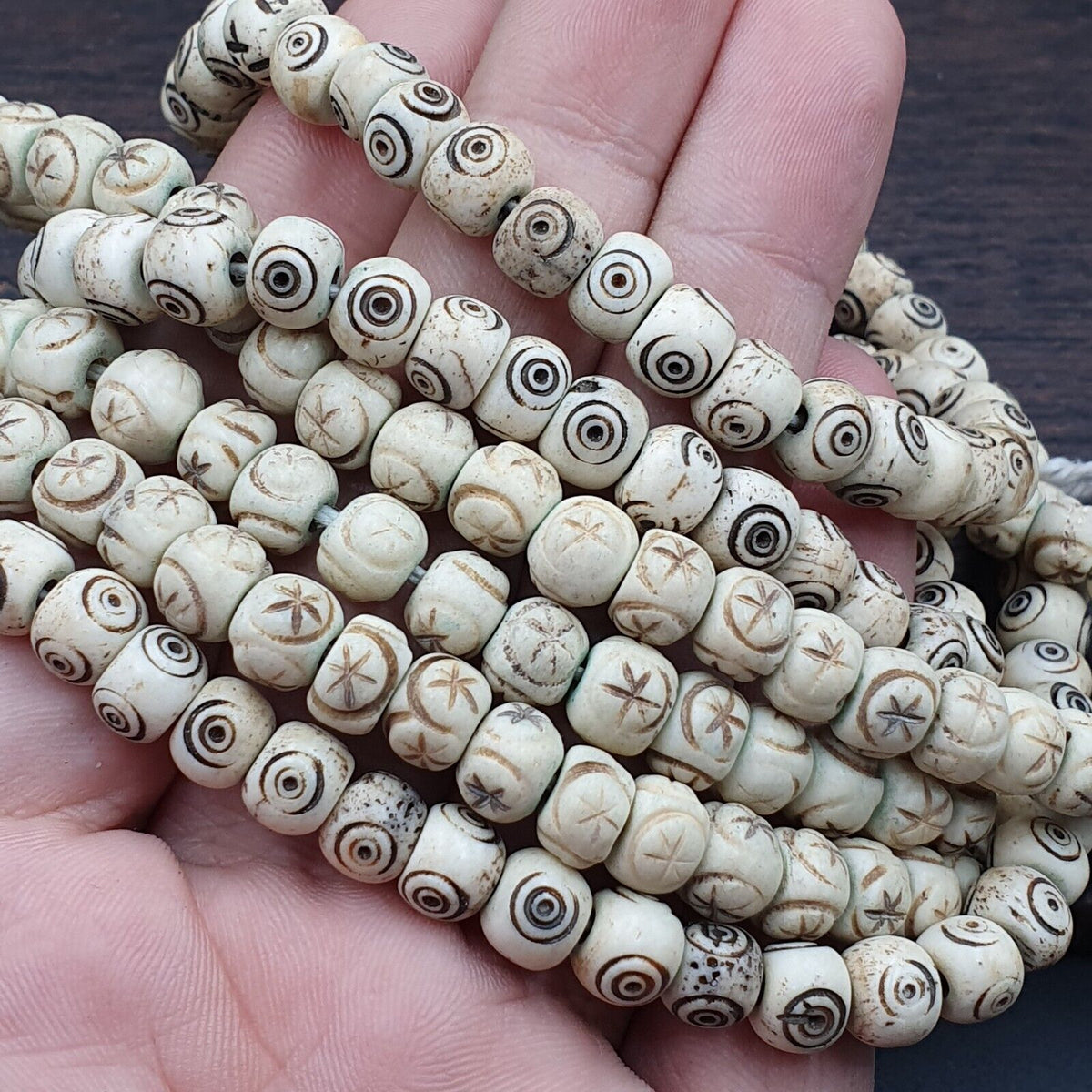 Lot 2 Old Tibetan Chinese Carved Necklace Tribal Decorated Beads Strands #B4