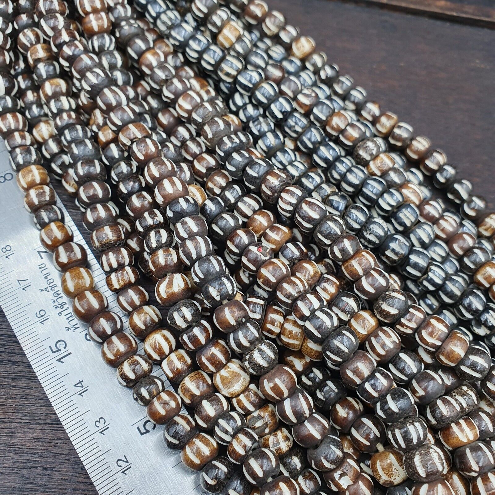 Lot 2 Old Tibetan Carving Yak Bone Necklace Tribal Decorated Beads Strands #B8