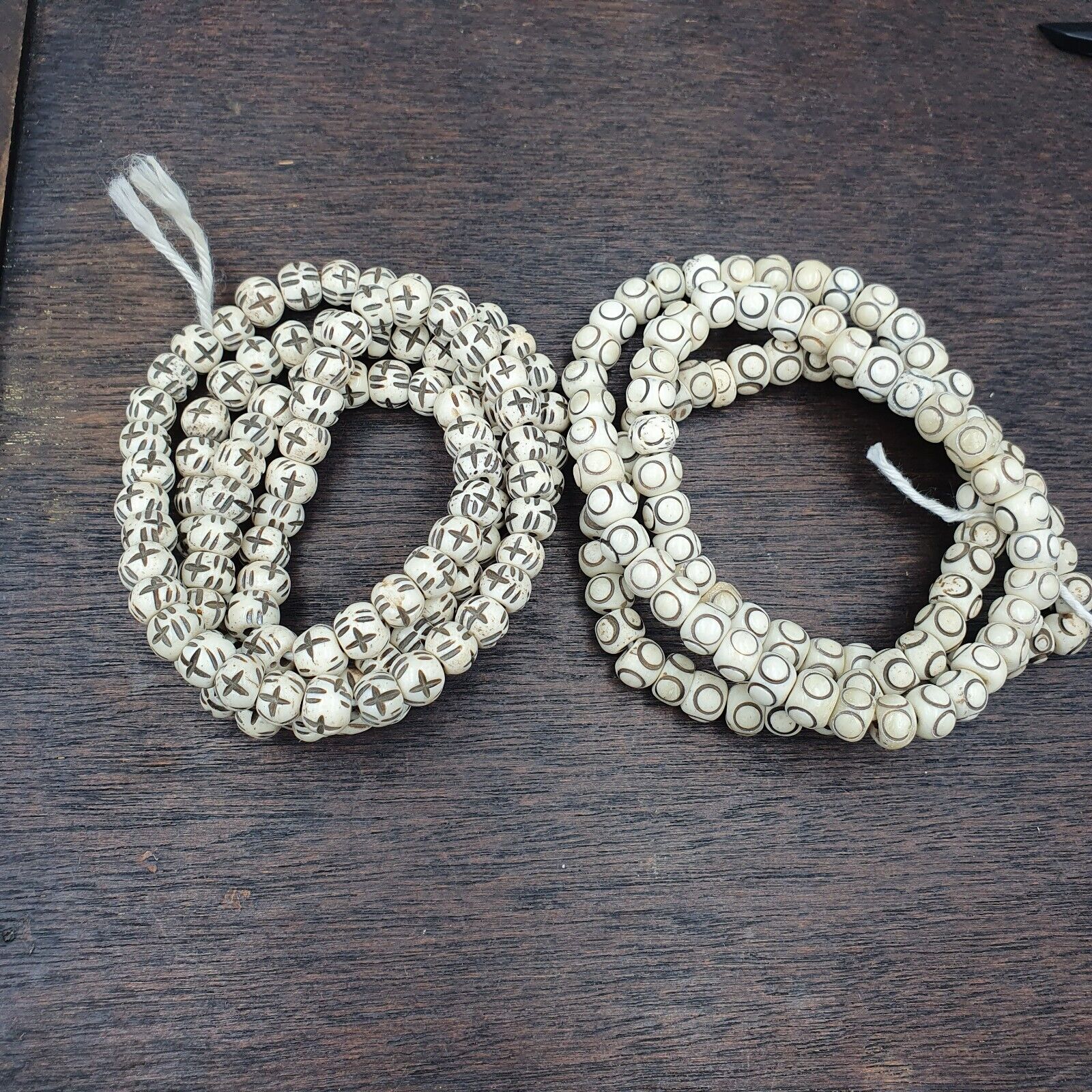 Lot 2 Old Tibetan Chinese Carved Necklace Tribal Decorated Beads Strands #B4